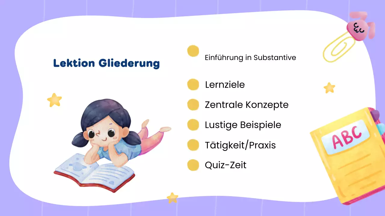 Gelbe kreative Grammatik- und Substantivklasse für Schülerpräsentation