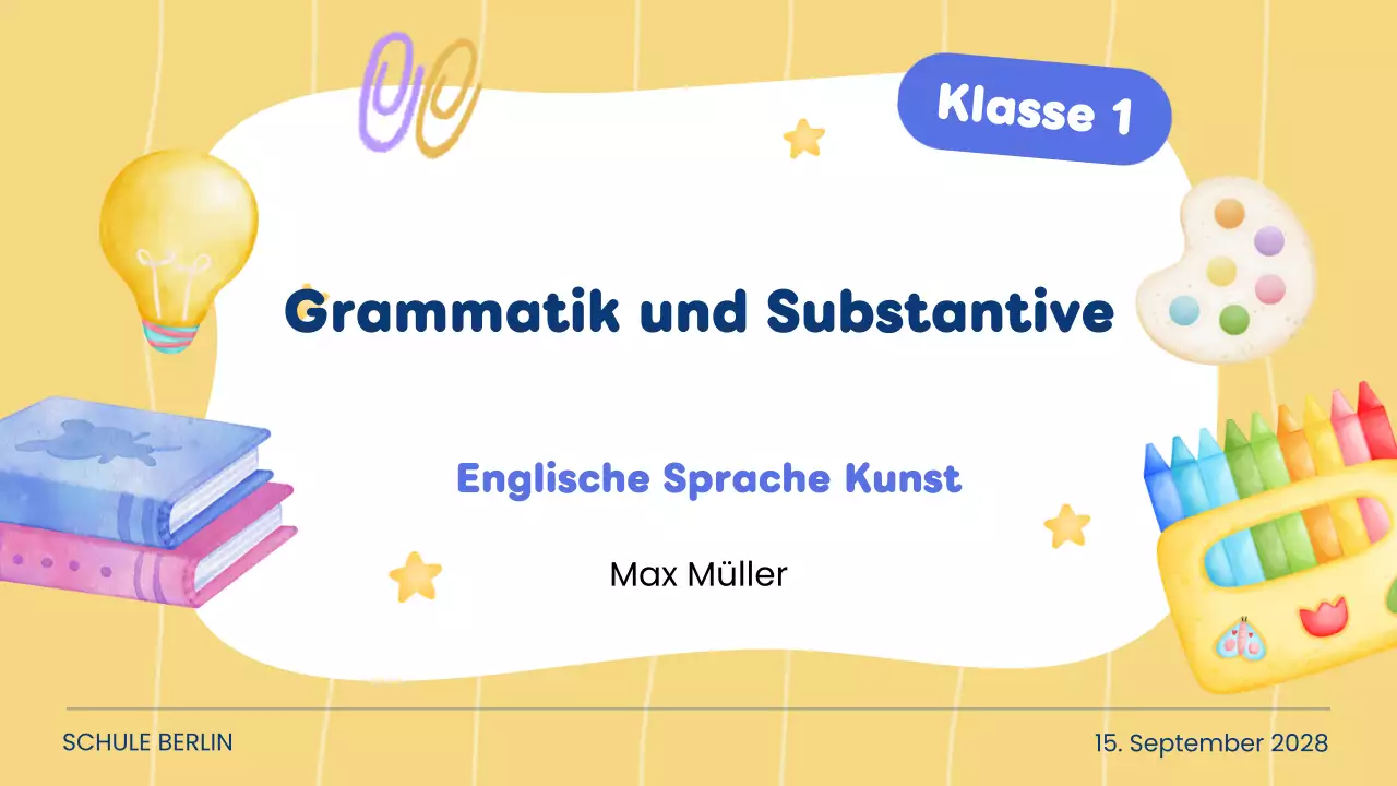 Gelbe kreative Grammatik- und Substantivklasse für Schülerpräsentation