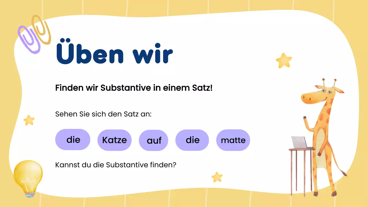 Gelbe kreative Grammatik- und Substantivklasse für Schülerpräsentation