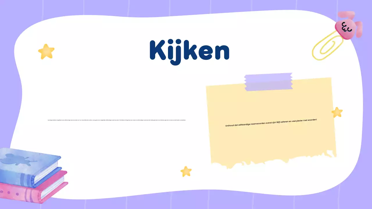 Gele creatieve grammatica en zelfstandige naamwoorden voor studentenpresentatie