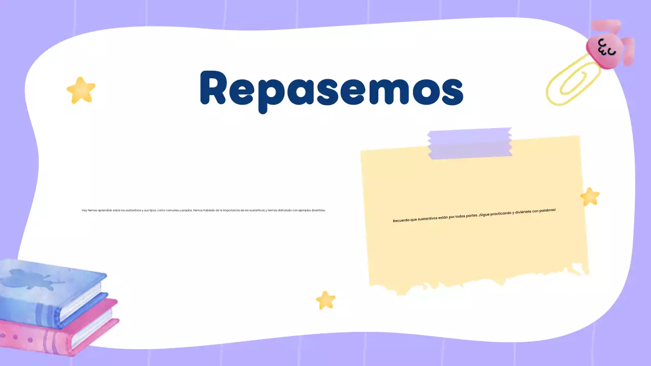 Clase de gramática creativa y sustantivos amarillos para presentación de estudiantes