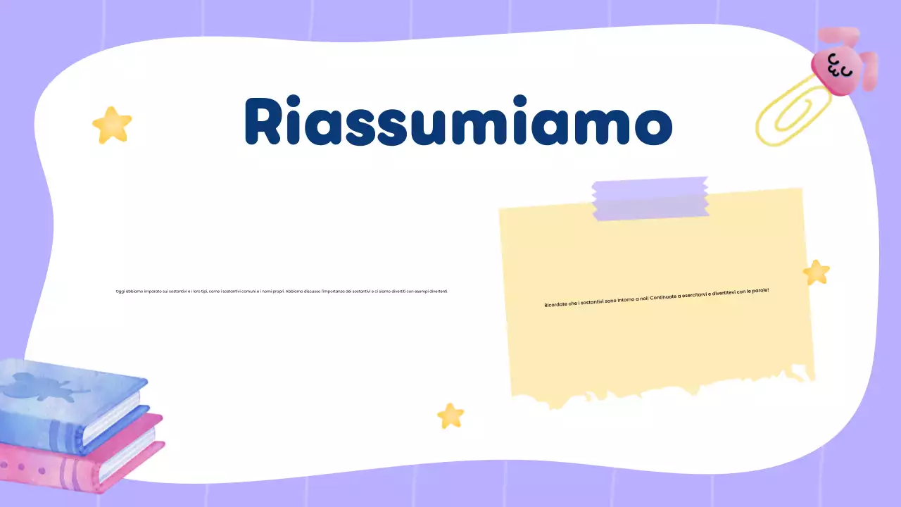 Classe di grammatica e sostantivi creativi gialli per la presentazione agli studenti