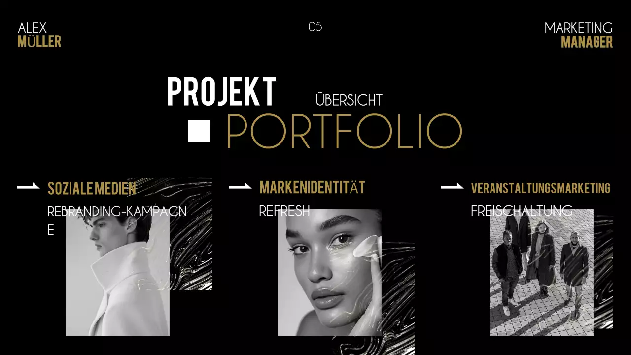 Schwarzes Kreativportfolio Lebenslauf Präsentation