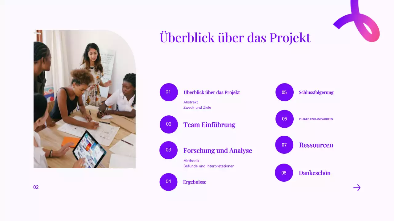 moderne lila Gruppe Projektübersicht Präsentation