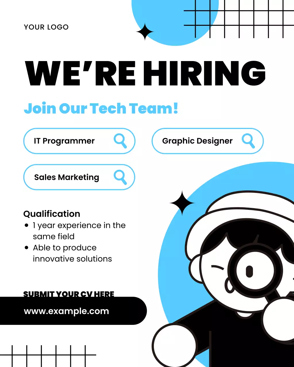 Blue Illustrated Tech Team Recruitment Instagram Post