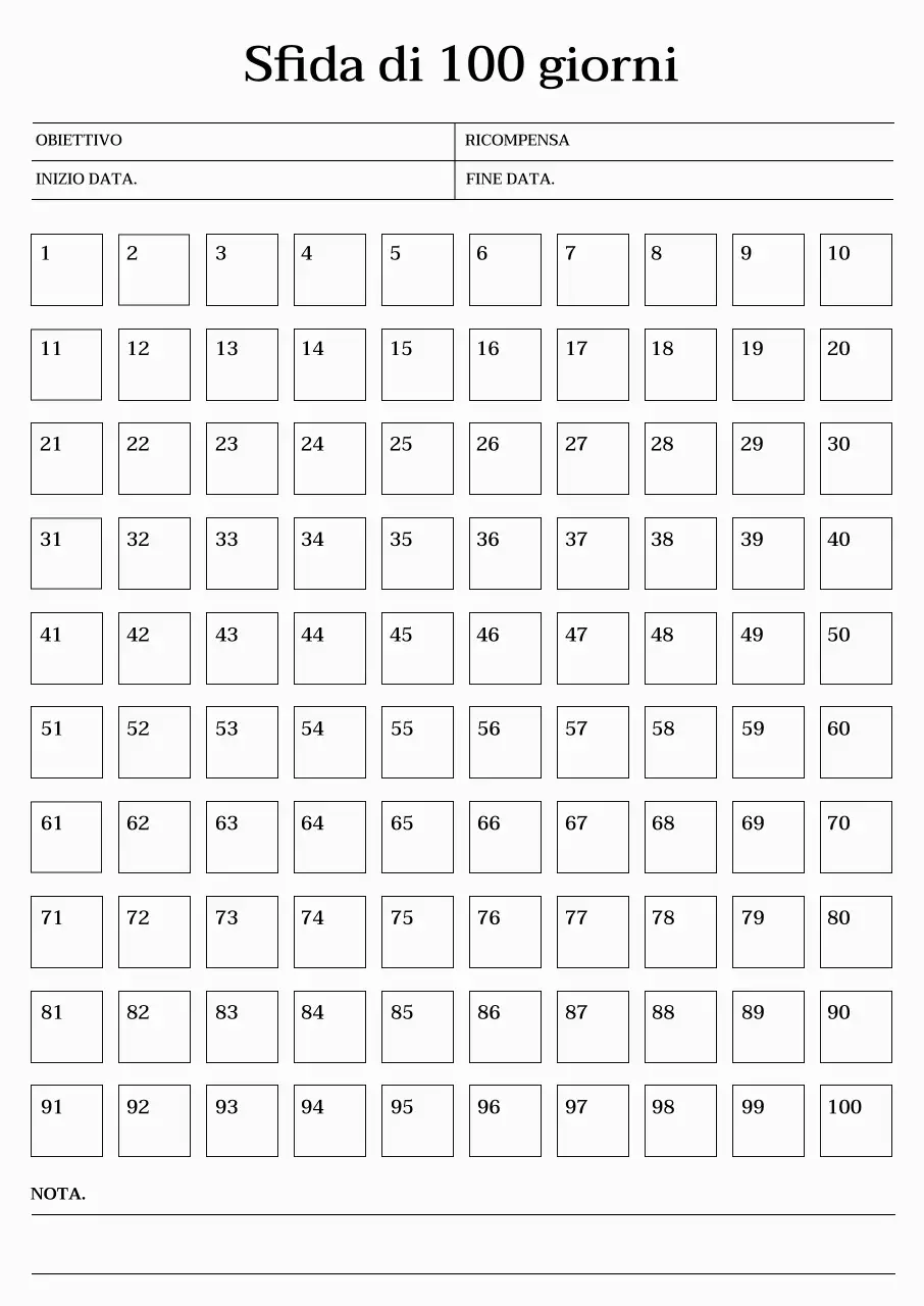 Calendario emozionale per obiettivi di 100 giorni con caratteri serif e sfondo beige