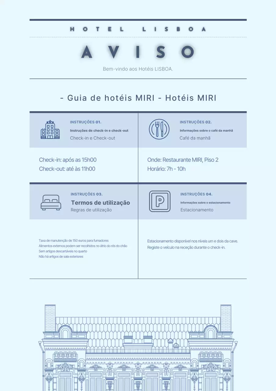 Um guia de hotel simples, azul claro