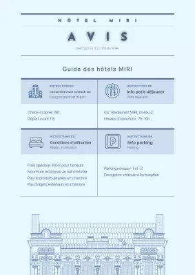 Un guide des hôtels simple et bleu clair