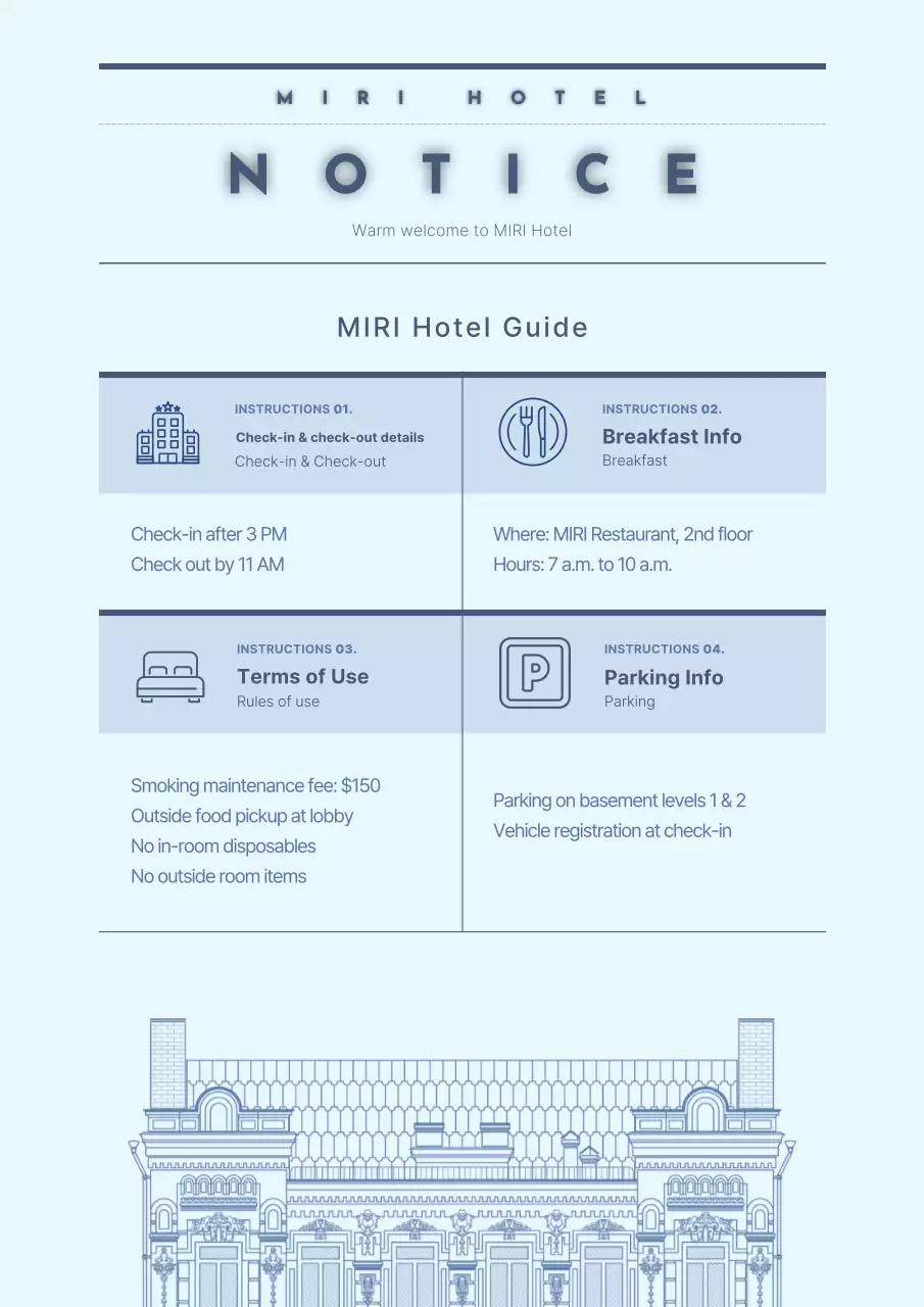 Hướng dẫn sử dụng khách sạn đơn giản màu xanh nhạt