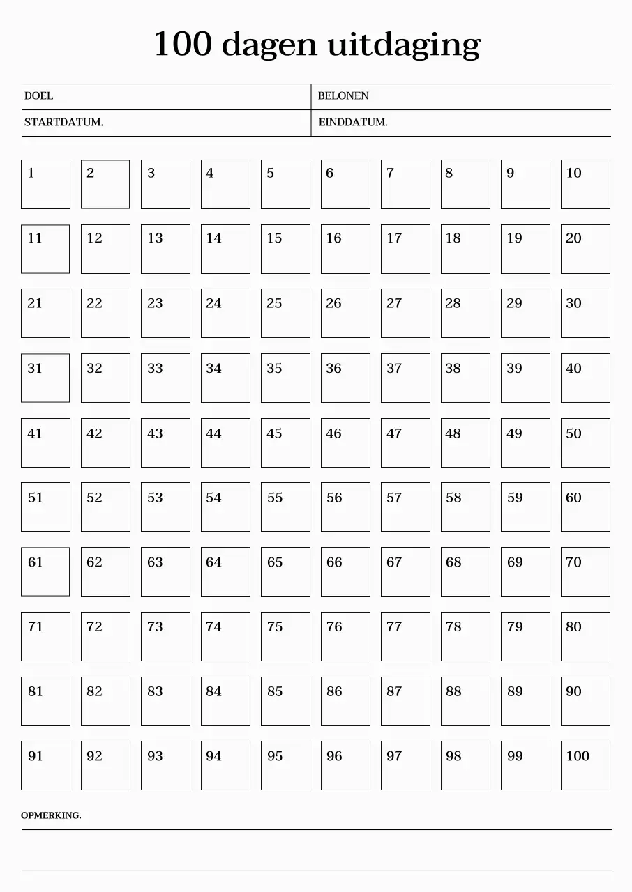 Emotionele 100-daagse doelkalender met schreefletters en een beige achtergrond