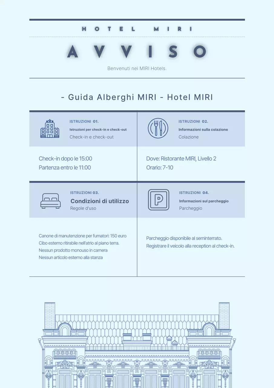 Una semplice guida alberghiera di colore azzurro