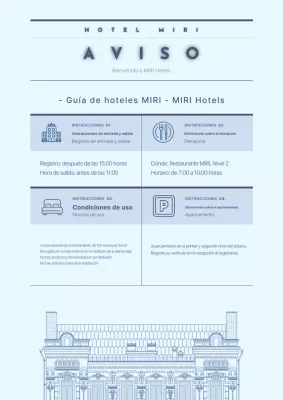 Una sencilla guía de hoteles de color azul claro