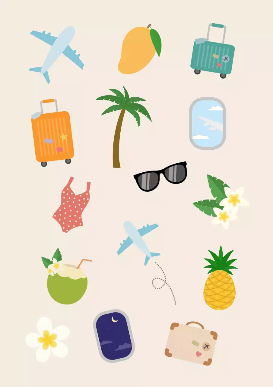 베이지 아기자기한 여행 스티커