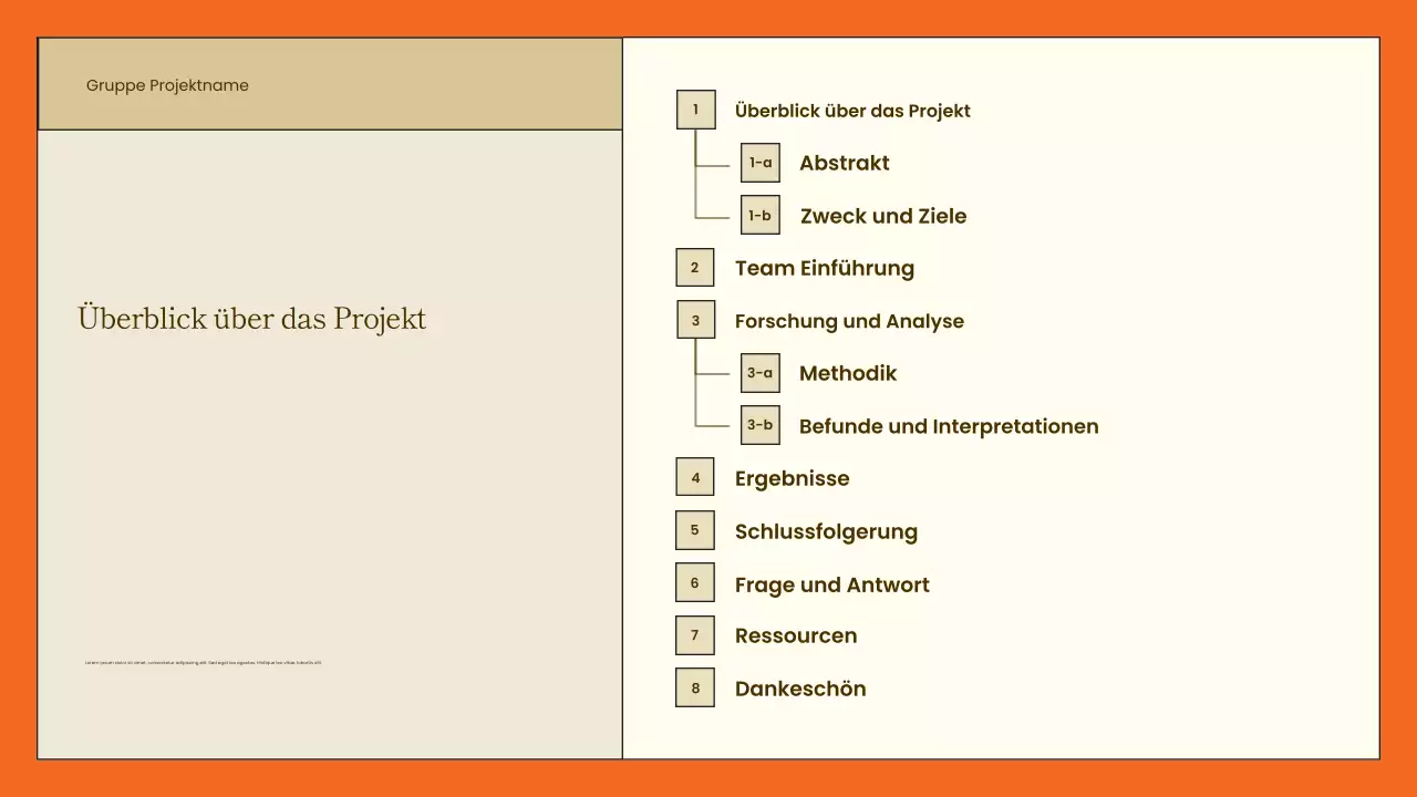 orangefarbene minimalistische Projektübersichtsdarstellung