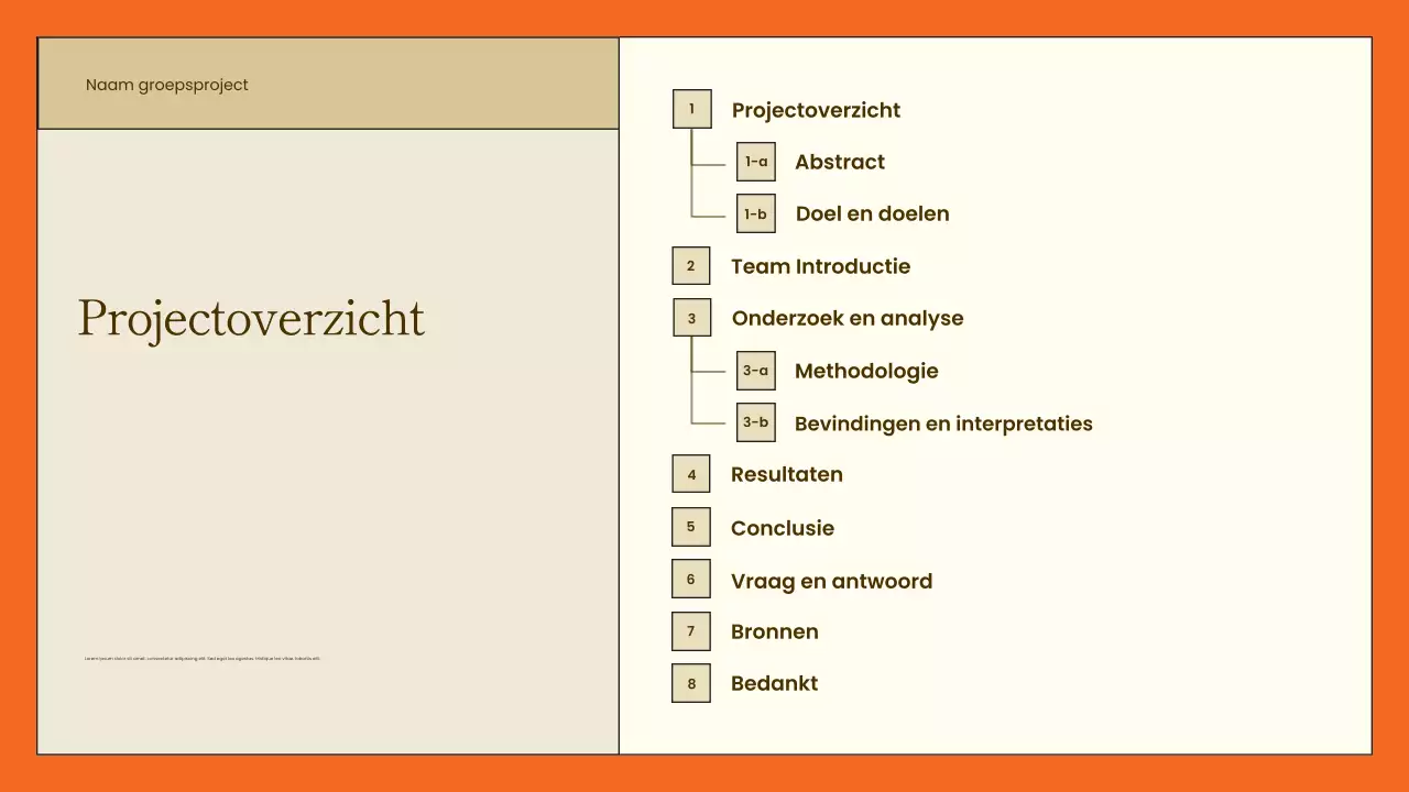 presentatie minimalistisch oranje projectoverzicht