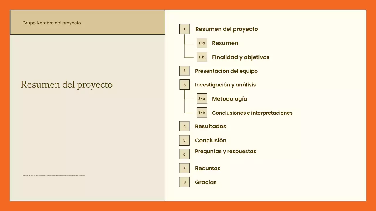 presentación general del proyecto minimalista naranja