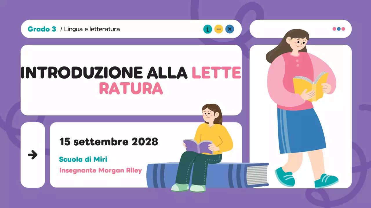 Illustrazione creativa moderna viola materiali di classe letteratura presentazione