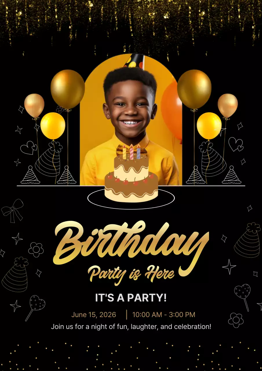 Black and Gold Festive Birthday Invitation Poster