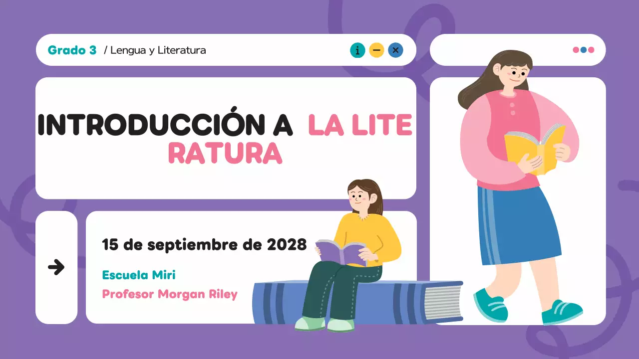 Púrpura moderno ilustración creativa materiales de clase literatura presentación