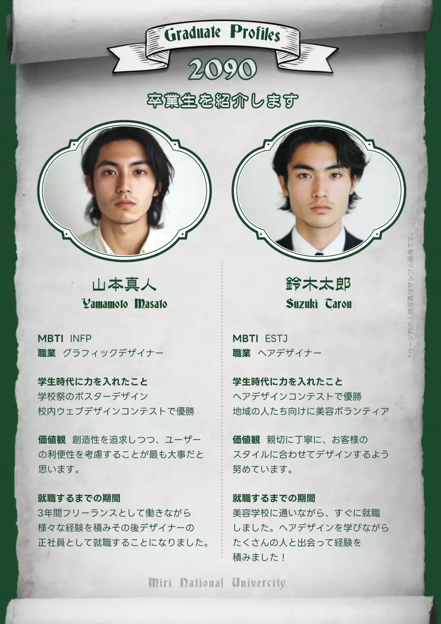 緑 シンプル 卒業生 プロフィール