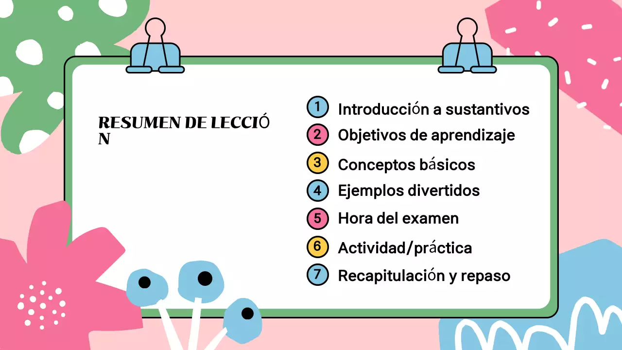 Presentación de materiales de clase con ilustraciones en color