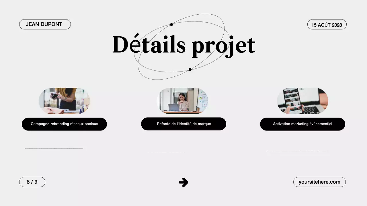 Présentation d'un portfolio créatif gris et propre
