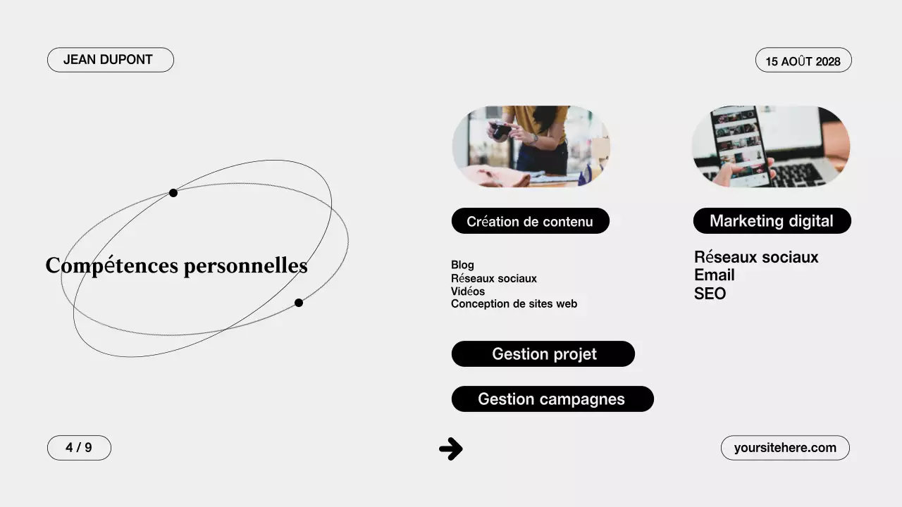 Présentation d'un portfolio créatif gris et propre