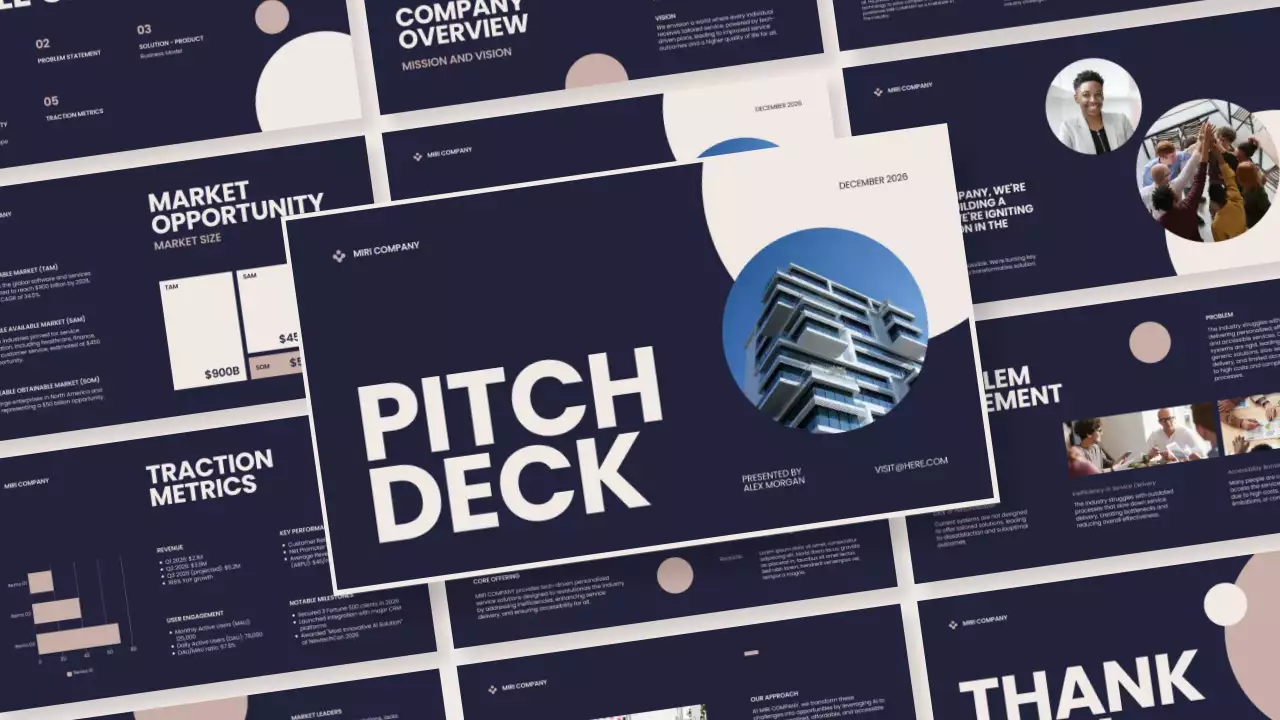 Présentation du Pitch Deck de l'entreprise moderne bleue