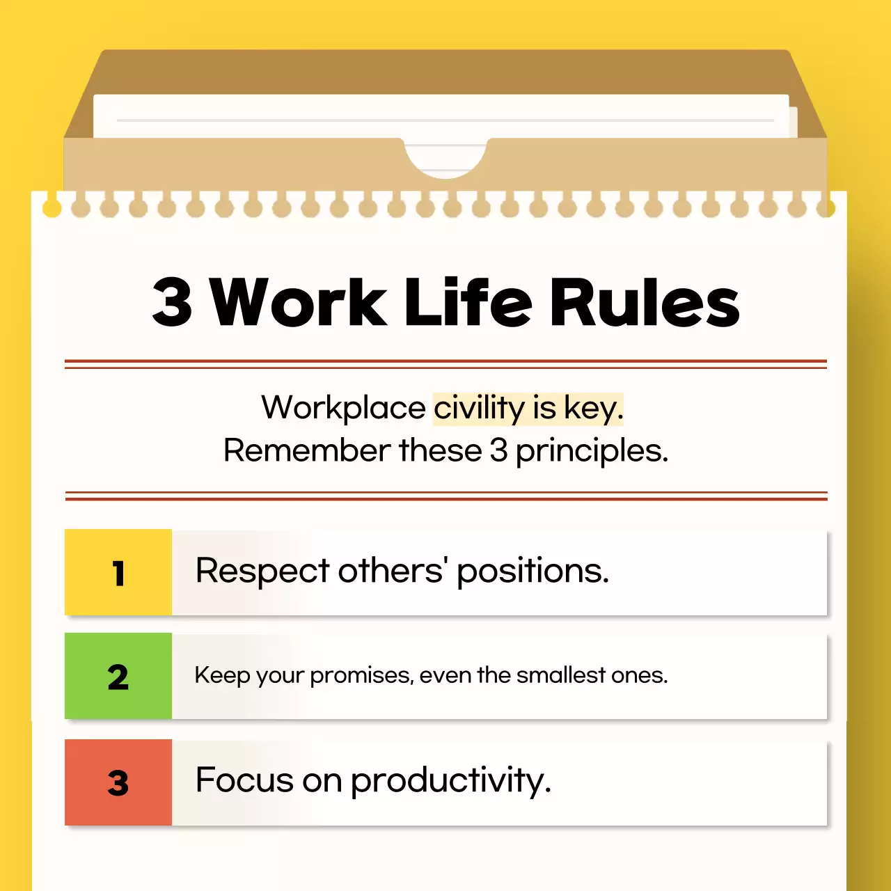 Manual de etiqueta simples amarelo para recém-formados no local de trabalho