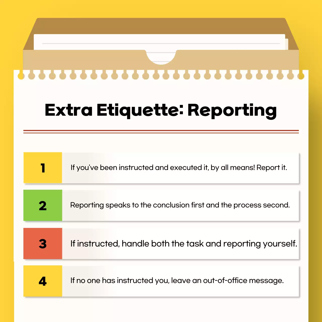 Manual de etiqueta simples amarelo para recém-formados no local de trabalho