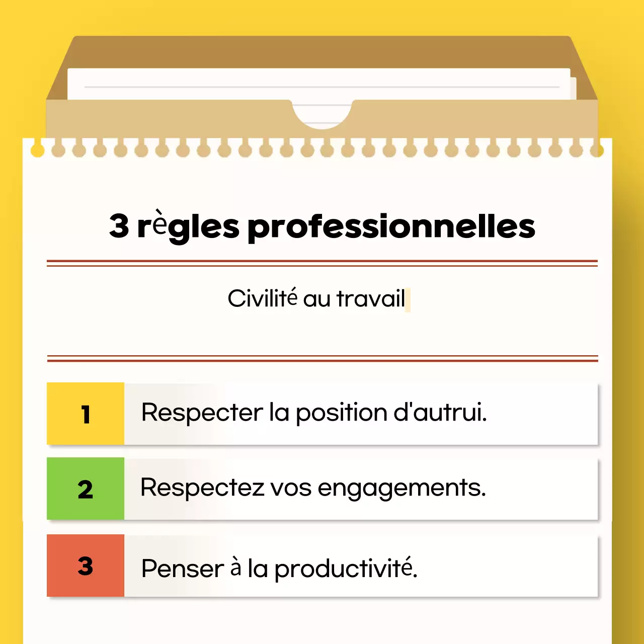 Yellow Simple Workplace Etiquette Manual for New Graduates (Manuel d'étiquette sur le lieu de travail pour les nouveaux diplômés)