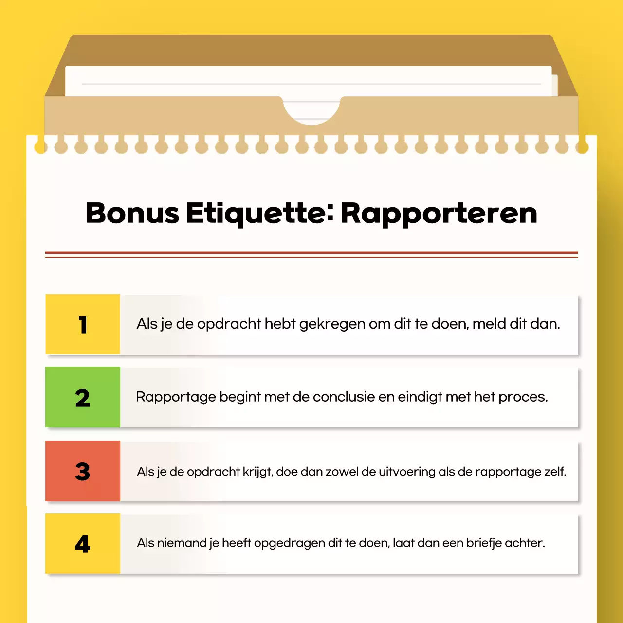 Gele eenvoudige werkplek etiquette handleiding voor pas afgestudeerden