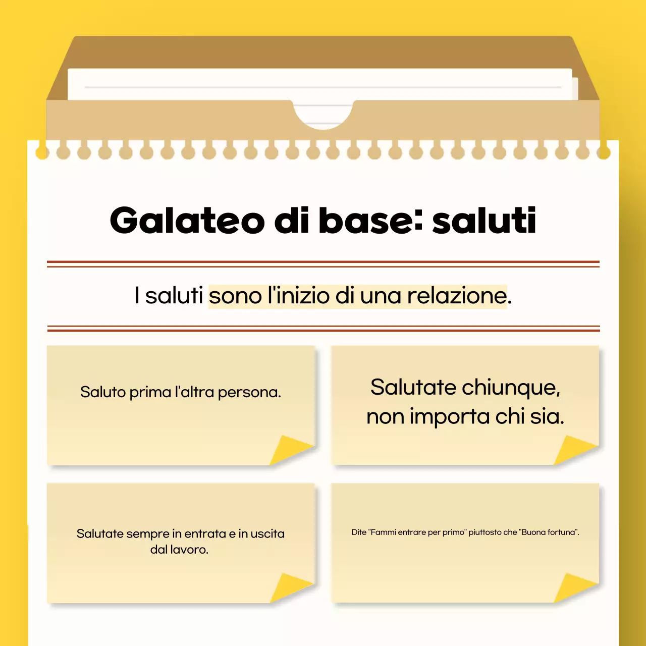 Manuale giallo di galateo semplice sul posto di lavoro per i neolaureati