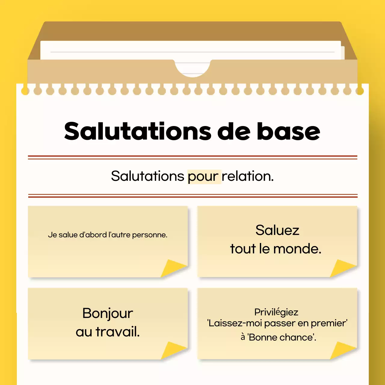 Yellow Simple Workplace Etiquette Manual for New Graduates (Manuel d'étiquette sur le lieu de travail pour les nouveaux diplômés)