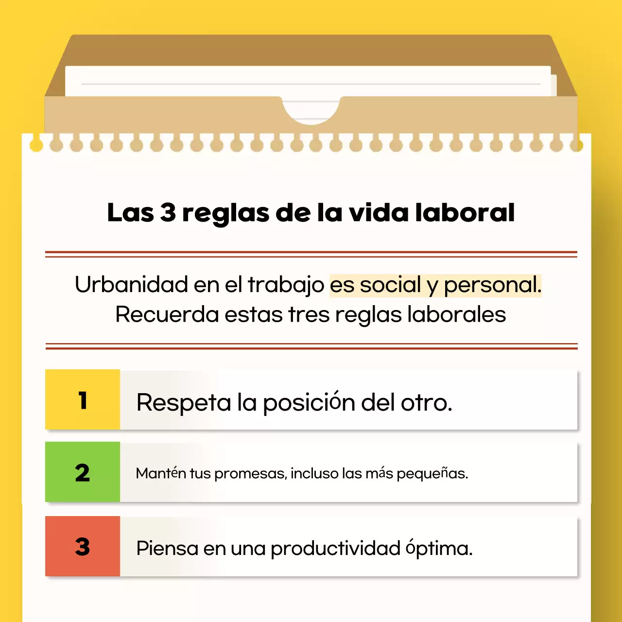 Manual amarillo de etiqueta en el trabajo para recién licenciados