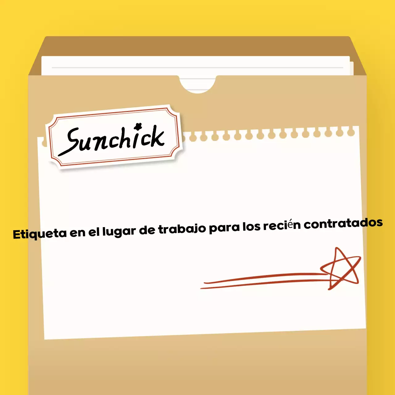 Manual amarillo de etiqueta en el trabajo para recién licenciados