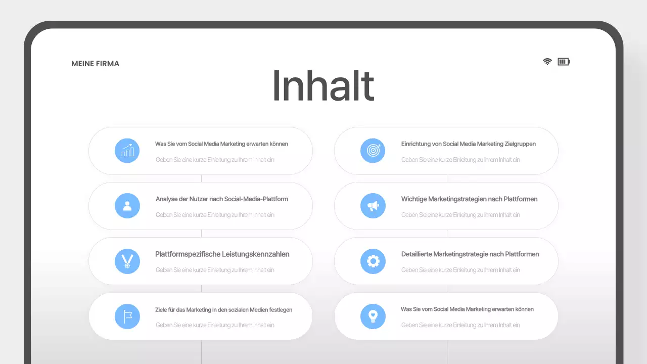 Einfacher Vorschlag für Social Media Marketing in Hellblau