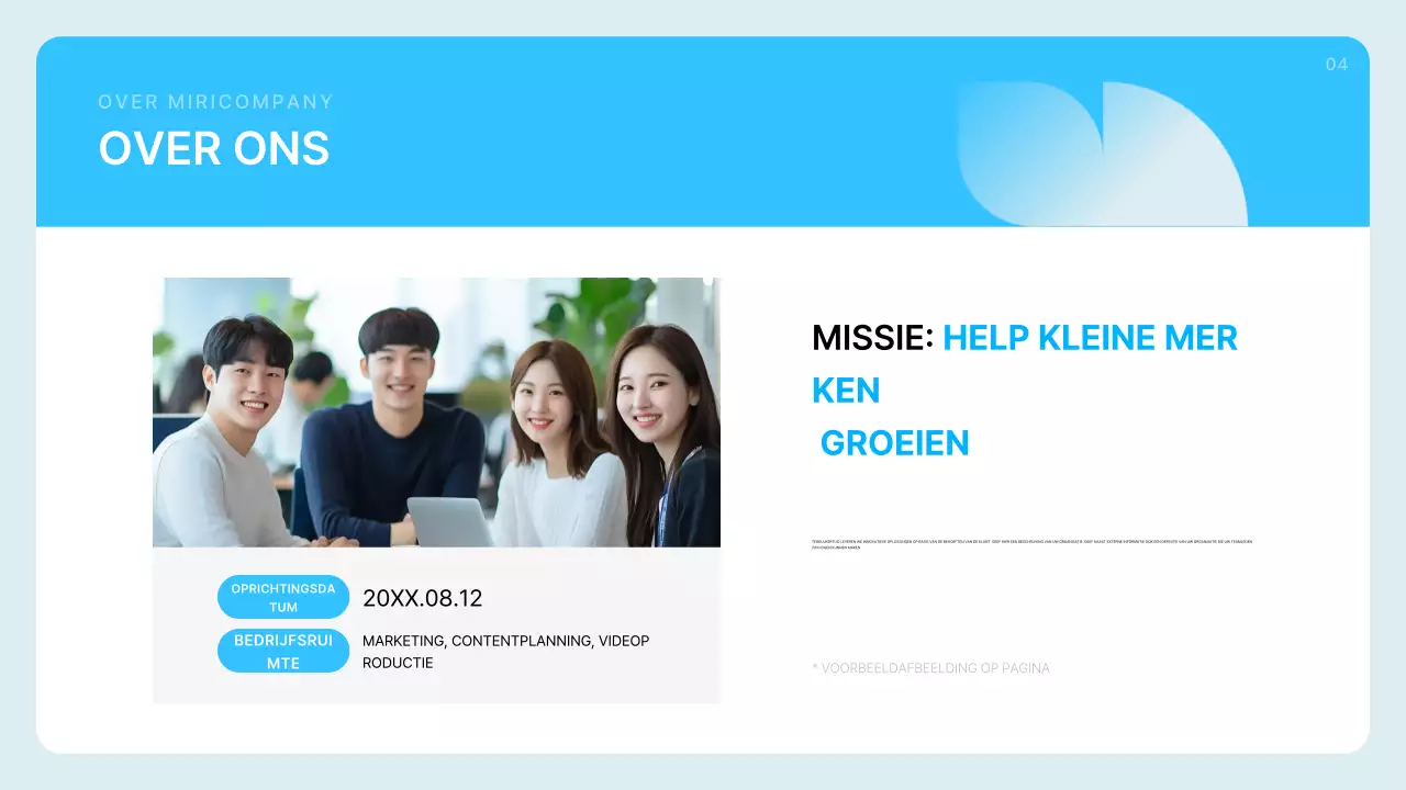 Lichtblauwe schone bedrijfsprofiel beschrijving