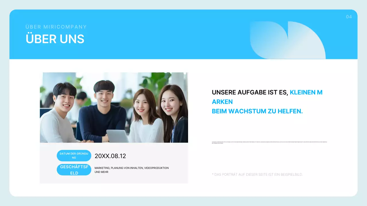 Hellblaue saubere Firmenprofilbeschreibung