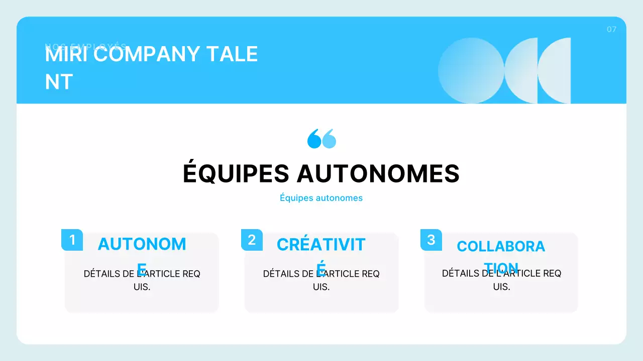 Description du profil de l'entreprise en bleu clair