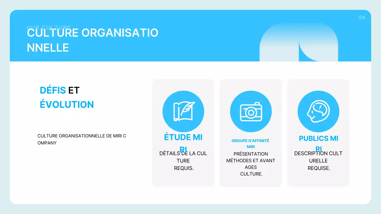 Description du profil de l'entreprise en bleu clair