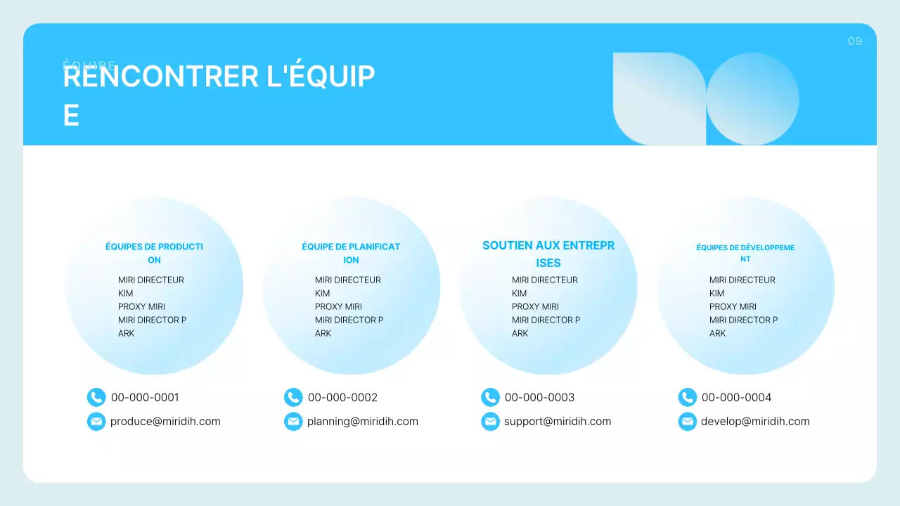 Description du profil de l'entreprise en bleu clair