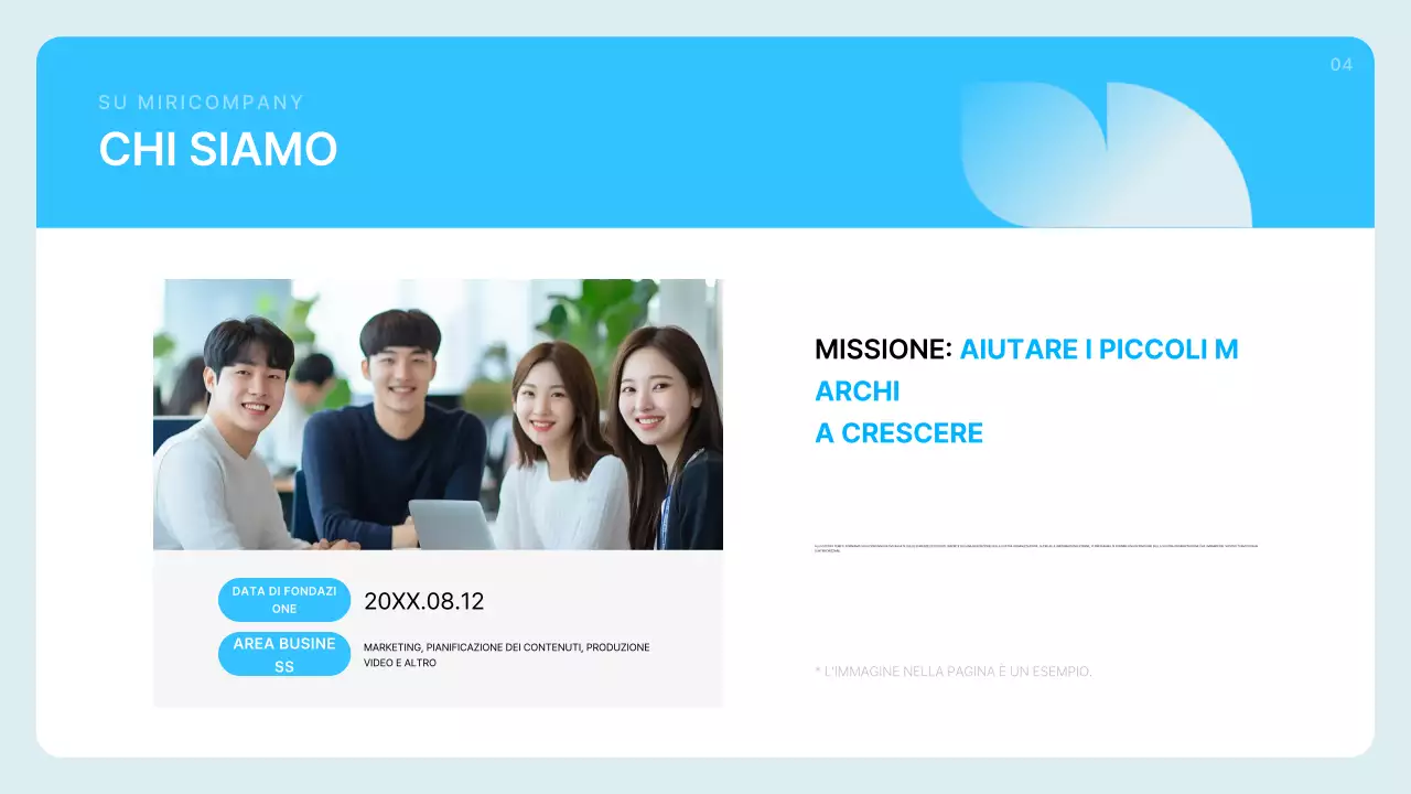 Descrizione del profilo aziendale azzurro pulito