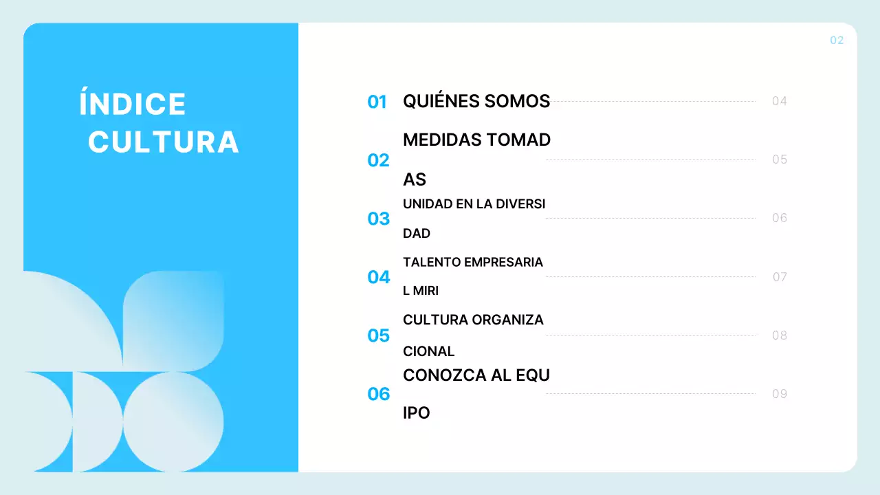 Descripción del perfil de la empresa en azul claro