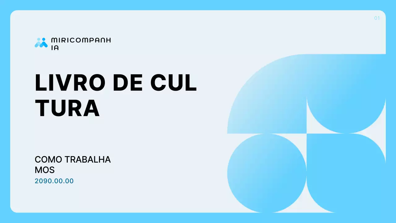 Descrição do perfil da empresa em azul claro e limpo