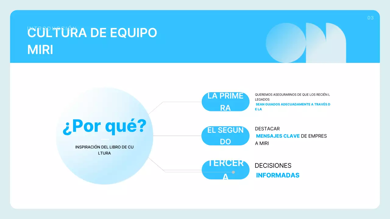 Descripción del perfil de la empresa en azul claro