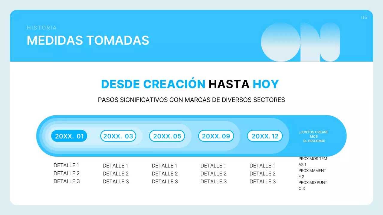 Descripción del perfil de la empresa en azul claro