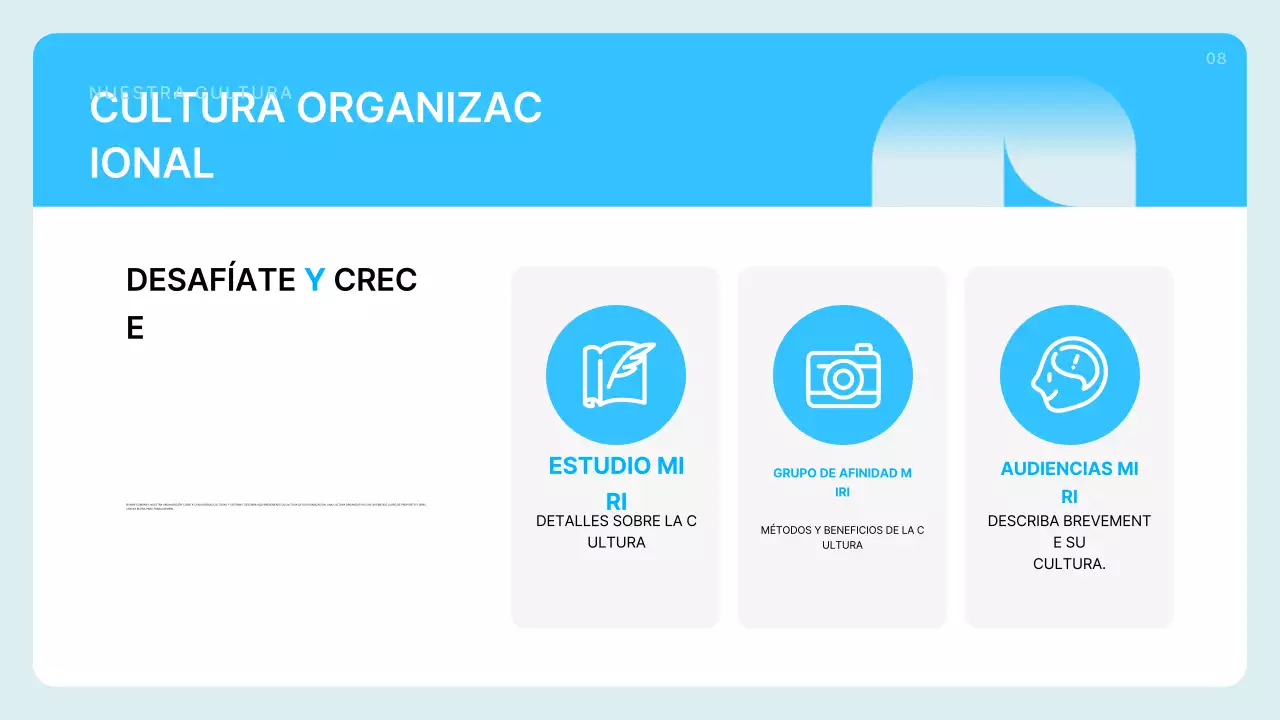 Descripción del perfil de la empresa en azul claro