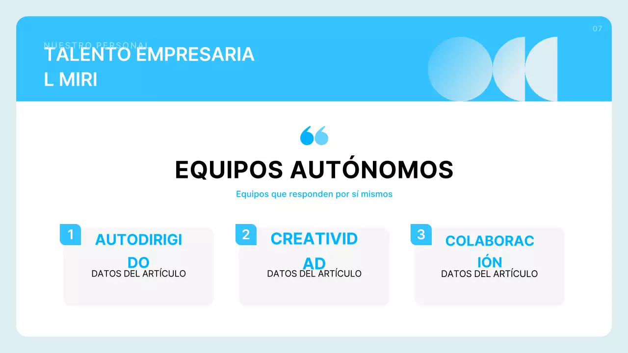 Descripción del perfil de la empresa en azul claro