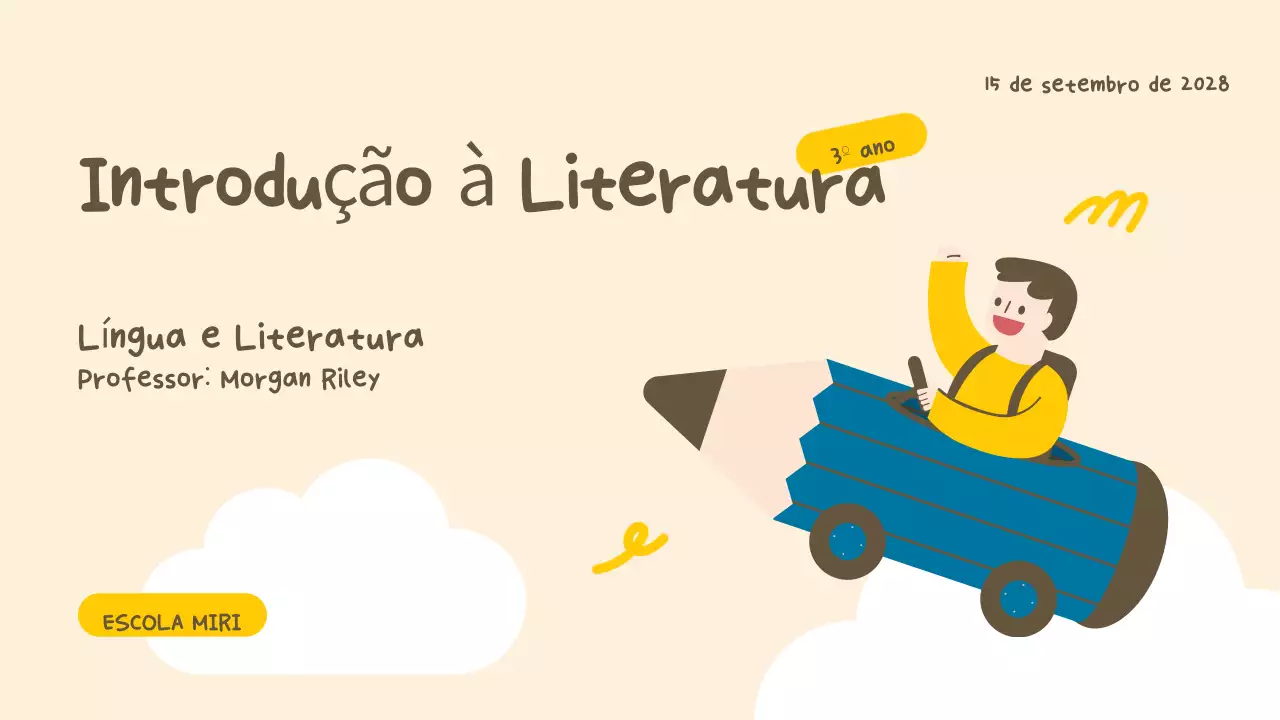 Bege Amarelo Apresentação simples da aula de literatura